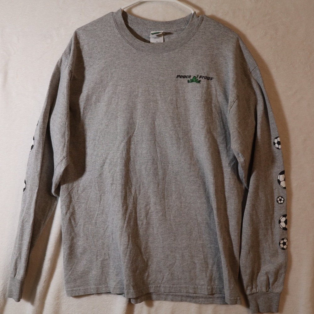 Vintage Peace Frogs Shirt Mens Gray Long Sleeve Soccer Sz Large